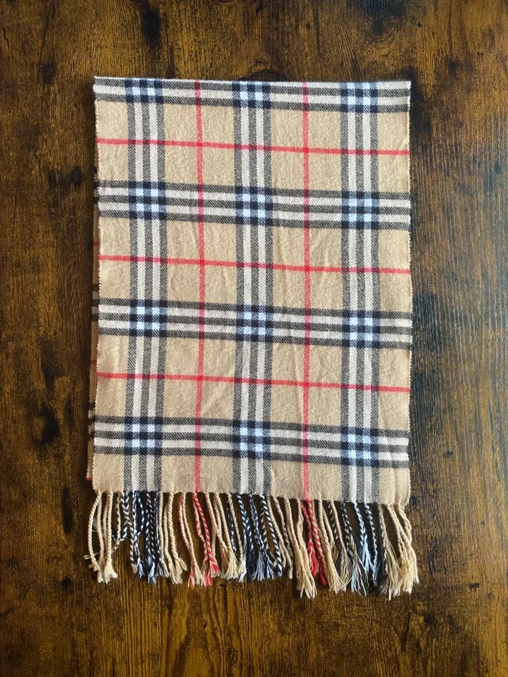 Burberry 100% Cashmere Nova Check Plaid Fringe Scarf England